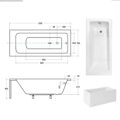 Besco Baignoire rectangulaire - 100 x 70 cm - avec Habillage - Pieds - Vidage Chrome - TALIA* Baignoire Droite