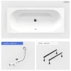 Besco Baignoire rectangulaire - 160 x 75 cm - sans Habillage - avec Pieds - Vidage Chrome - VITAE SLIM