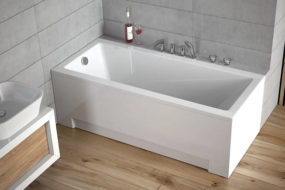 Badland Baignoire rectangulaire 180 x 80 MODERN acrylique blanc, sans Habillage + Pieds + Vidage à chromé