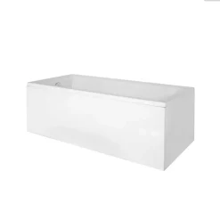 Besco Baignoire rectangulaire - 160 x 75 cm - avec Tablier Blanc - Pieds - Poignées - Repose-tête - Vidage Chrome - TALIA PREMIUM