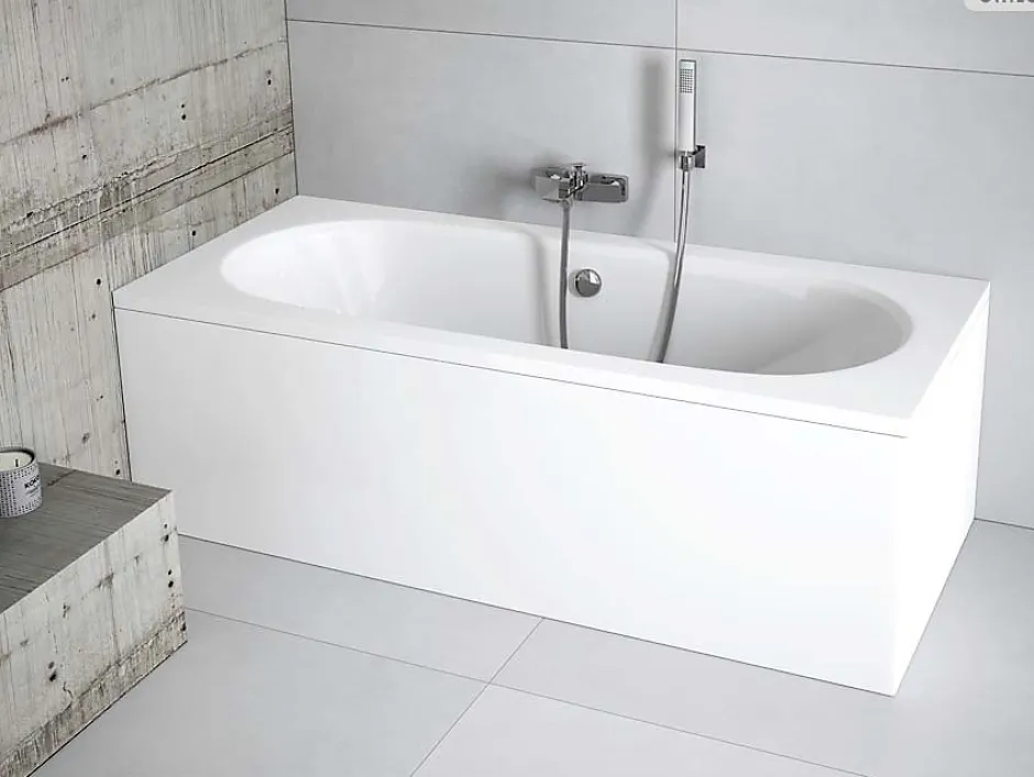 Besco Baignoire rectangulaire - 160 x 75 cm - avec Habillage Polystyrène - Pieds - Vidage Chrome - VITAE SLIM