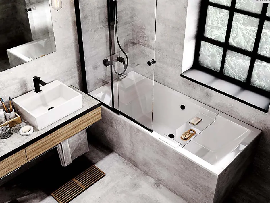 Besco Baignoire rectangulaire - 175 x 80 cm - avec Habillage - Pieds - Vidage Chrome - QUADRO SLIM