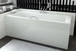 Besco Baignoire rectangulaire - 170 x 75 cm - avec Tablier Blanc - Pieds - Vidage Chrome - TALIA