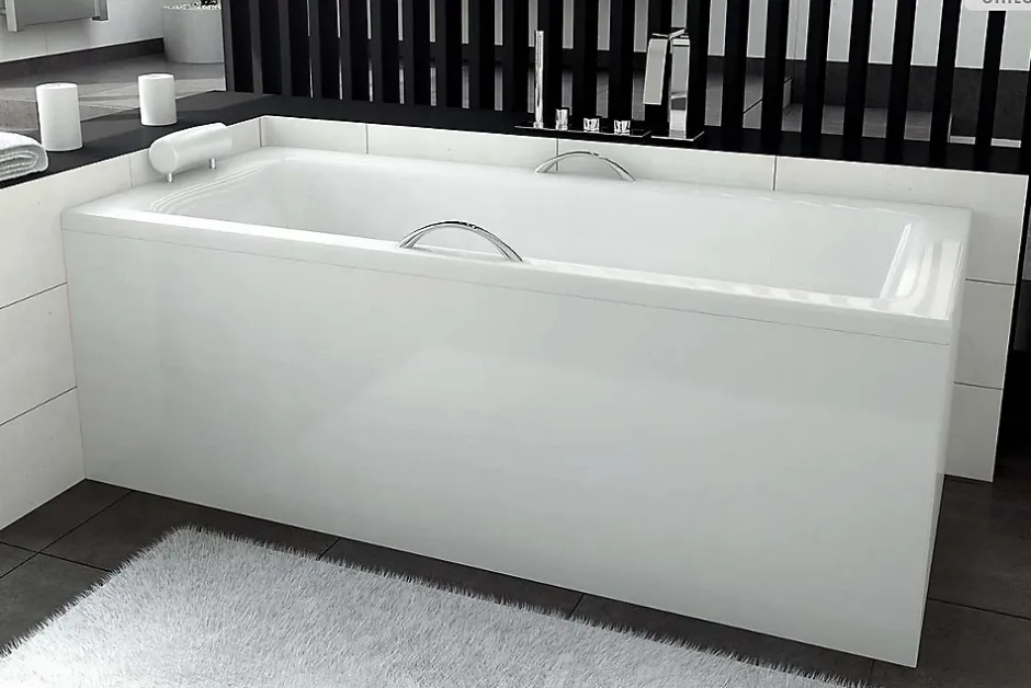 Besco Baignoire rectangulaire - 170 x 75 cm - avec Tablier Blanc - Pieds - Vidage Chrome - TALIA