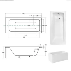 Besco Baignoire rectangulaire - 110 x 70 cm - avec Habillage - Pieds - Vidage Chrome - TALIA* Baignoire Droite