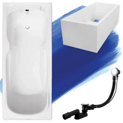 Badland Baignoire rectangulaire 120 x 70 MAJKA acrylique blanc + Support stabilisateur en polystyrène + Pieds + Vidage à chromé* Baignoire D'Angle