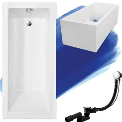 Badland Baignoire rectangulaire 170 x 70 MODERN acrylique blanc + Support stabilisateur en polystyrène + Pieds + Vidage à chromé* Baignoire D'Angle