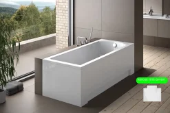 Besco Baignoire rectangulaire + tablier blanc + repose tête - SHEA - 140 x 70 cm* Baignoire Droite