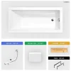 Besco Baignoire rectangulaire - 180 x 80 cm - sans Habillage - avec Pieds - Repose-tête - Étagère bambou - Vidage Chrome - MODERN* Baignoire Droite