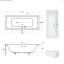 Besco Baignoire rectangulaire - 165 x 75 cm - avec Tablier - Pieds - Vidage Chrome - QUADRO* Baignoire Droite