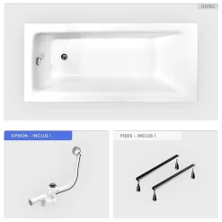 Besco Baignoire rectangulaire - 170 x 75 cm - sans Habillage - avec Pieds - Vidage Chrome - TALIA* Baignoire Droite