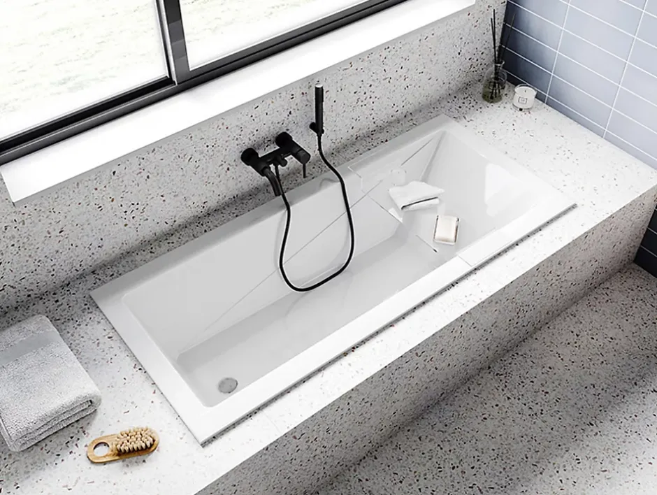 Badland Baignoire rectangulaire 140 x 70 MODERN SLIM acrylique blanc + Support stabilisateur en polystyrène + Pieds + Vidage à chromé* Baignoire D'Angle