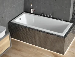 Badland Baignoire rectangulaire 140 x 70 MODERN SLIM acrylique blanc + Habillage en polystyrène (4 cm) + Pieds + Vidage à chromé* Baignoire D'Angle