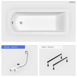 Besco Baignoire rectangulaire - 160 x 70 cm - sans Habillage - avec Pieds - Vidage Chrome - SHEA
