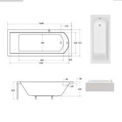 Besco Baignoire rectangulaire - 160 x 70 cm - sans Habillage - avec Pieds - Vidage Chrome - SHEA