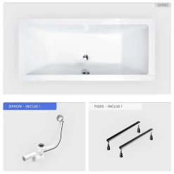 Besco Baignoire rectangulaire - 190 x 90 cm - sans Habillage - avec Pieds - Vidage Chrome - QUADRO* Baignoire Droite