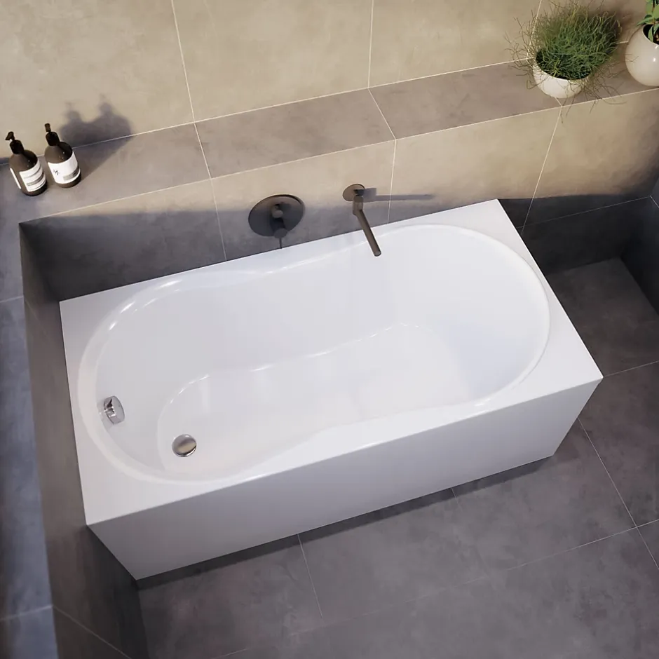 Badland Baignoire rectangulaire 120 x 75 GRACJA acrylique blanc + avec Tablier + Pieds + Vidage à chromé