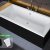 Besco Baignoire rectangulaire - avec Tablier Noir Mat et Repose Tête OFFERT - QUADRO - 190 x 90 cm