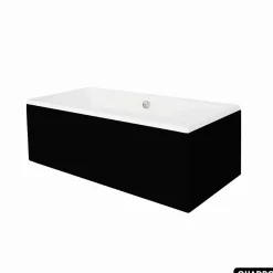 Besco Baignoire rectangulaire - avec Tablier Noir Mat et Repose Tête OFFERT - QUADRO - 190 x 90 cm