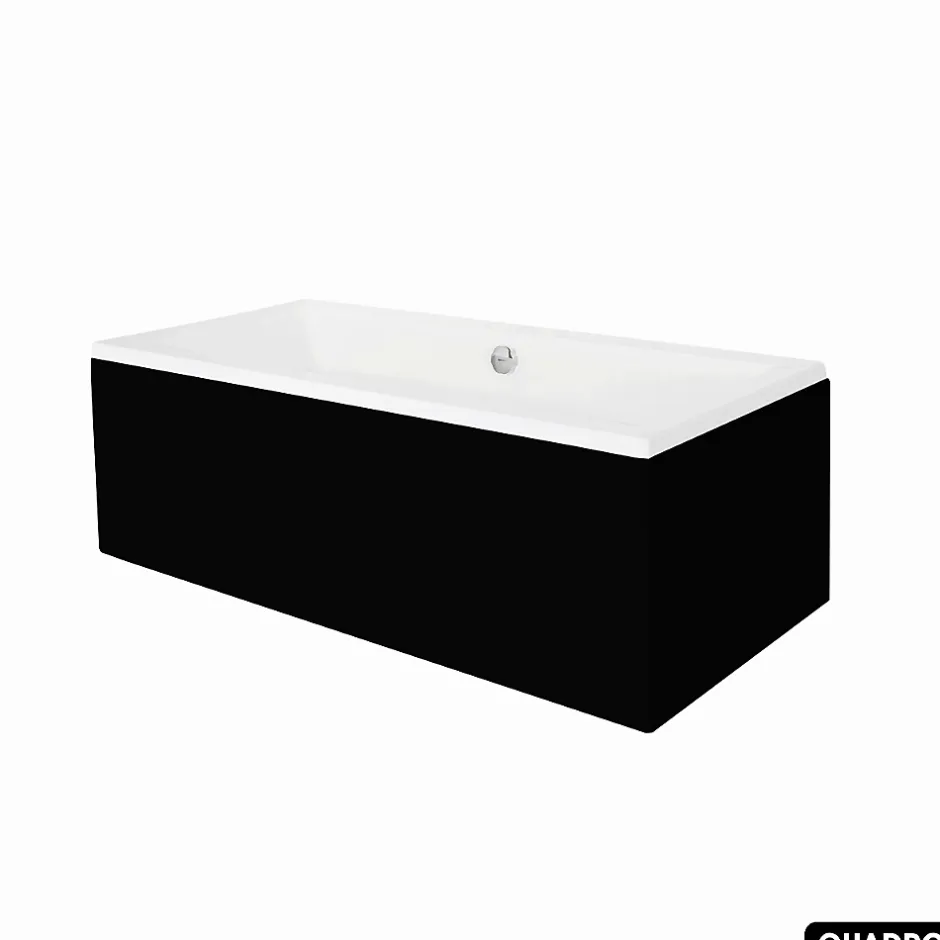 Besco Baignoire rectangulaire - avec Tablier Noir Mat et Repose Tête OFFERT - QUADRO - 190 x 90 cm