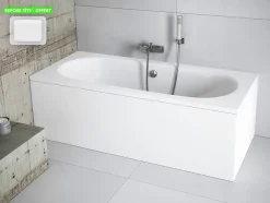 Besco Baignoire rectangulaire - avec Tablier Blanc et Repose Tête OFFERT - VITAE - 180 x 80 cm