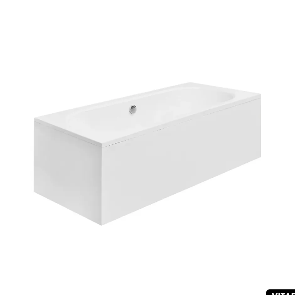 Besco Baignoire rectangulaire - avec Tablier Blanc et Repose Tête OFFERT - VITAE - 180 x 80 cm