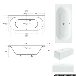 Besco Baignoire rectangulaire - avec Tablier Blanc et Repose Tête OFFERT - VITAE - 180 x 80 cm