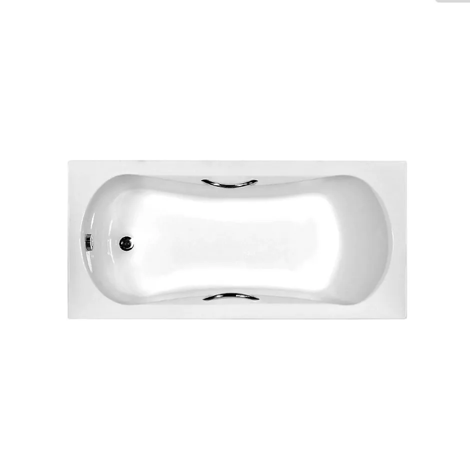 Besco Baignoire rectangulaire - 140 x 70 cm - avec Tablier Blanc - Pieds - Poignées - Vidage Chrome - ARIA PLUS* Baignoire Droite