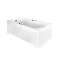 Besco Baignoire rectangulaire - 140 x 70 cm - avec Tablier Blanc - Pieds - Poignées - Vidage Chrome - ARIA PLUS* Baignoire Droite