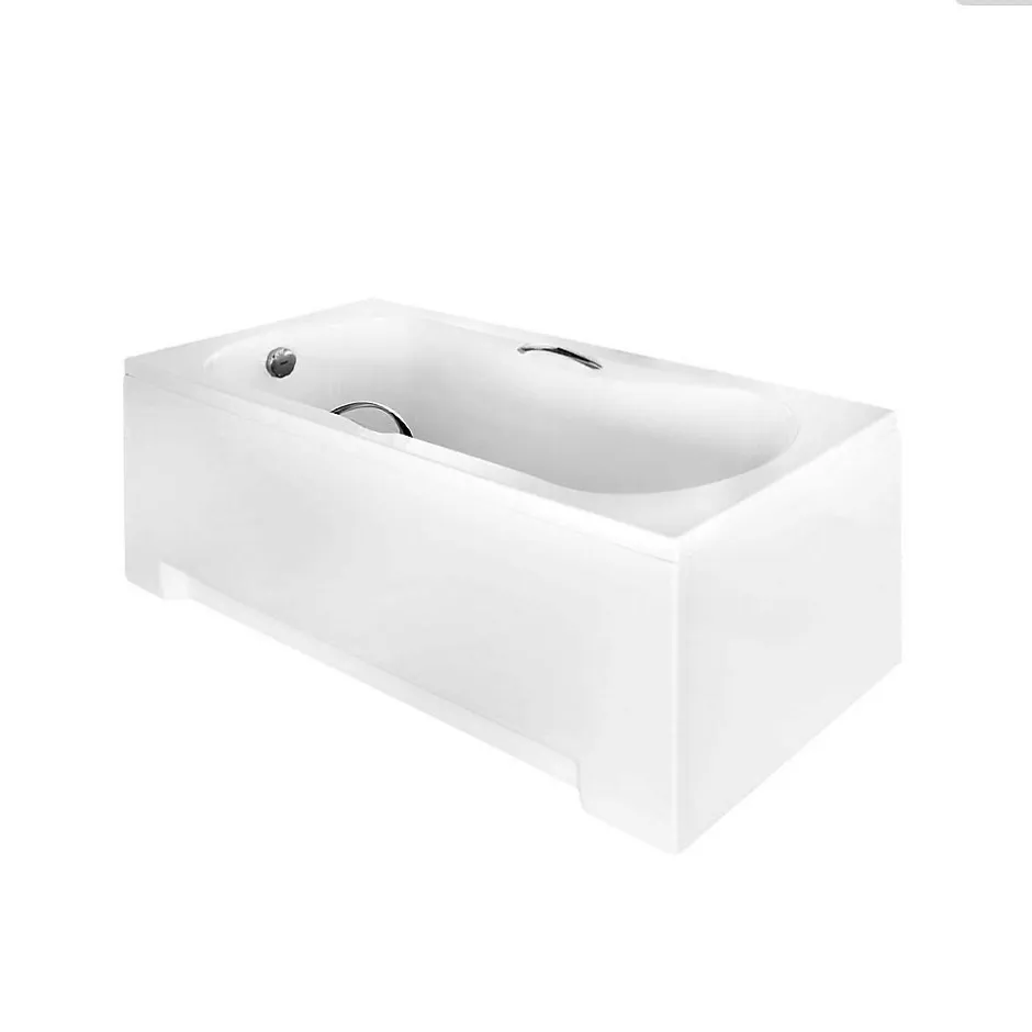 Besco Baignoire rectangulaire - 140 x 70 cm - avec Tablier Blanc - Pieds - Poignées - Vidage Chrome - ARIA PLUS* Baignoire Droite