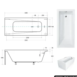 Besco Baignoire rectangulaire - avec Tablier Blanc et Repose Tête OFFERT - MODERN - 170 x 70 cm* Baignoire Droite