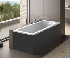Besco Baignoire rectangulaire + tablier noir + repose tête - SHEA - 170 x 70 cm
