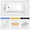 Besco Baignoire rectangulaire - 160 x 70 cm - sans Habillage - avec Pieds - Étagère bambou - Vidage Chrome - OPTIMA* Baignoire Droite