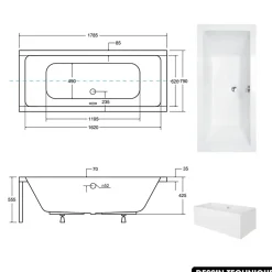 Besco Baignoire rectangulaire - avec Tablier Blanc et Repose Tête OFFERT - QUADRO - 180 x 80 cm