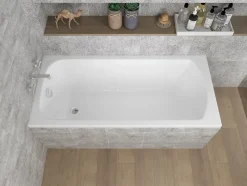 Badland Baignoire rectangulaire 130 x 70 CLASSIC acrylique blanc + Support stabilisateur en polystyrène + Pieds + Vidage à chromé