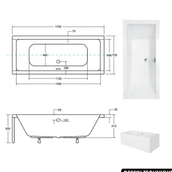 Besco Baignoire rectangulaire - avec Tablier Noir Mat et Repose Tête OFFERT - QUADRO - 170 x75 cm* Baignoire Droite