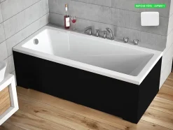 Besco Baignoire rectangulaire - avec Tablier Noir Mat et Repose Tête OFFERT - MODERN - 180 x 80 cm