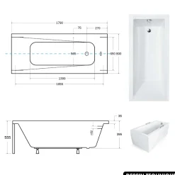 Besco Baignoire rectangulaire - avec Tablier Noir Mat et Repose Tête OFFERT - MODERN - 180 x 80 cm