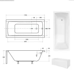 Besco Baignoire rectangulaire - 170 x 70 cm - sans Habillage - avec Pieds - Vidage Chrome - OPTIMA* Baignoire Droite