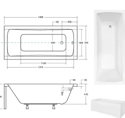 Besco Baignoire rectangulaire + tablier blanc + repose tête - OPTIMA - 150 x 70 cm* Baignoire Droite