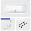 Besco Baignoire rectangulaire - 155 x 70 cm - sans Habillage - avec Pieds - Vidage Chrome - QUADRO SLIM