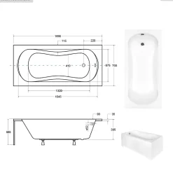Besco Baignoire rectangulaire - 170 x 70 cm - sans Habillage - avec Pieds - Poignées - Vidage Chrome - ARIA PLUS