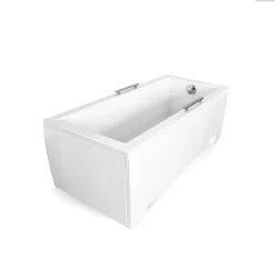 Besco Baignoire rectangulaire - 160 x 70 cm - avec Tablier Blanc - Pieds - Vidage Chrome - MODERN* Baignoire Droite