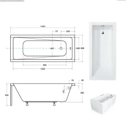 Besco Baignoire rectangulaire - 160 x 70 cm - avec Tablier Blanc - Pieds - Vidage Chrome - MODERN* Baignoire Droite