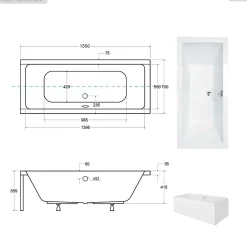 Besco Baignoire rectangulaire - 155 x 70 cm - avec Tablier - Pieds - Vidage Chrome - QUADRO* Baignoire Droite