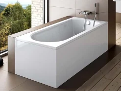Besco Baignoire rectangulaire - 170 x 75 cm - avec Habillage - Pieds - Vidage Chrome - INTRICA SLIM