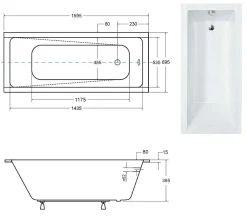 Besco Baignoire rectangulaire blanche à encastrer + repose tête - MODERN SLIM - 160 x 70 cm* Baignoire Droite