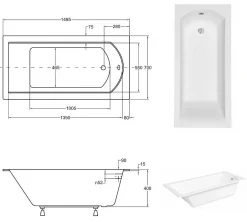 Besco Baignoire rectangulaire blanche à encastrer - SHEA SLIM - 150 x 70 cm* Baignoire Droite