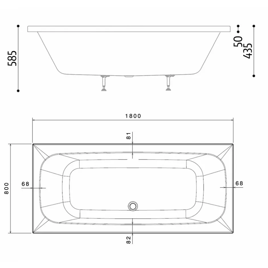 Sanitaire Baignoire rectangulaire POP 180x80cm - Sans tablier* Baignoire Droite