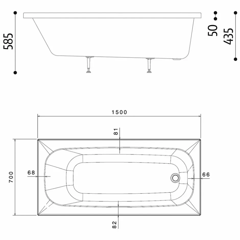 Sanitaire Baignoire rectangulaire POP 150x70cm - Sans tablier* Baignoire Droite